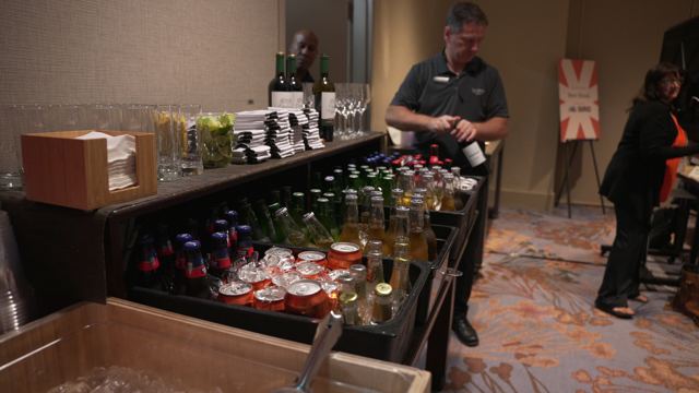 Attendees at the reception bar